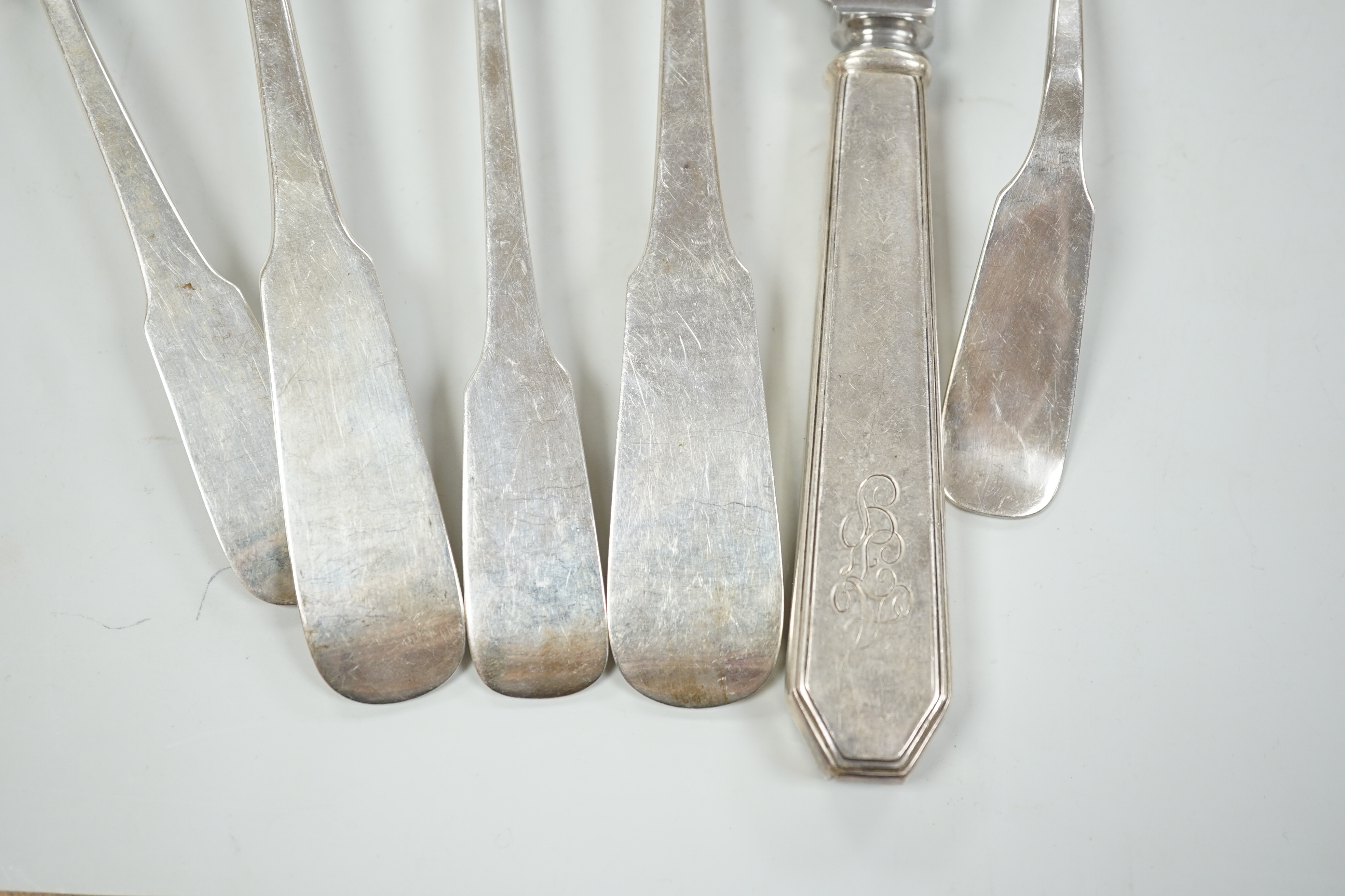 A part canteen of American Old Newbury Crafters sterling fiddle pattern flatware, comprising forty eight items (30 items signed Cartier)